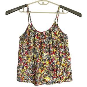 Eight Sixty Womens Tank Top Size M Yellow Pink Gray Floral Retro Y2K Made in USA